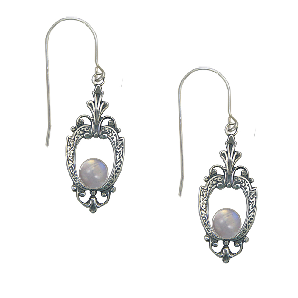 Sterling Silver Victorian Rainbow Moonstone Drop Dangle Earrings